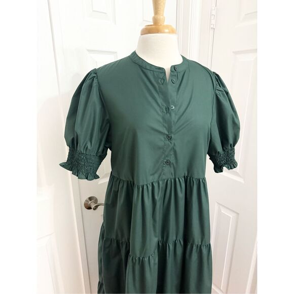En Saison Womens Forest Green Tiered Poplin Midi Dress Size Large - Picture 2 of 7